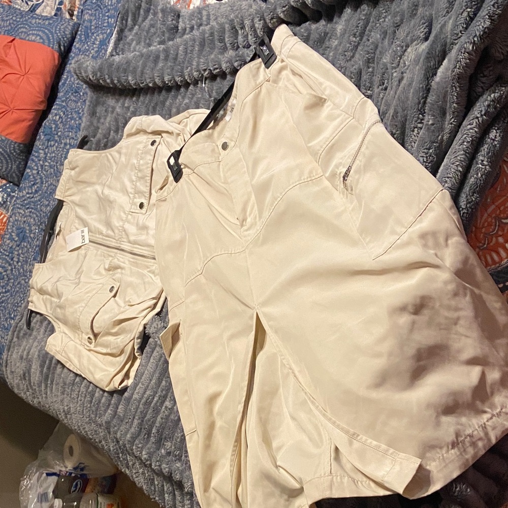 Cream Cargo Skirt with split and Vest Set